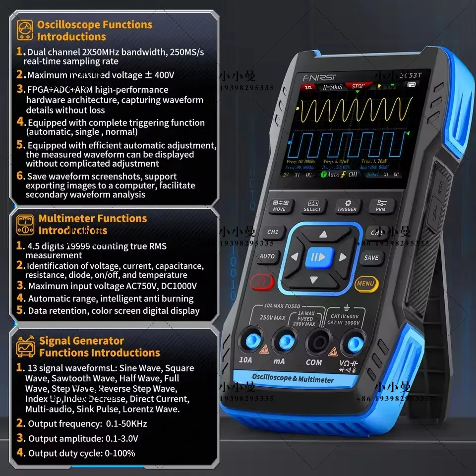 FNIRSI 2C23T10MHz, 2C53T 50MHz - Fnirsi Digital Oscilloscope Handheld recensione e prezzo